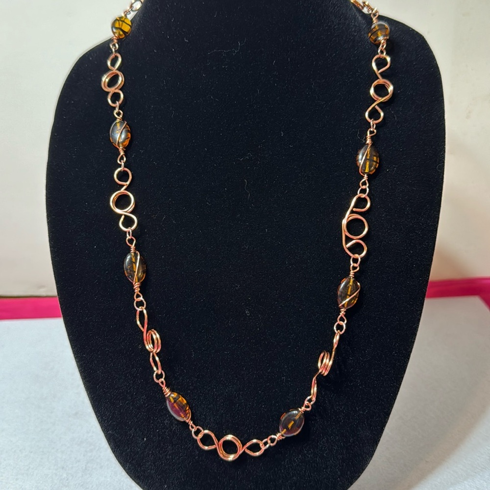 Handmade copper wire wrapped necklace.
